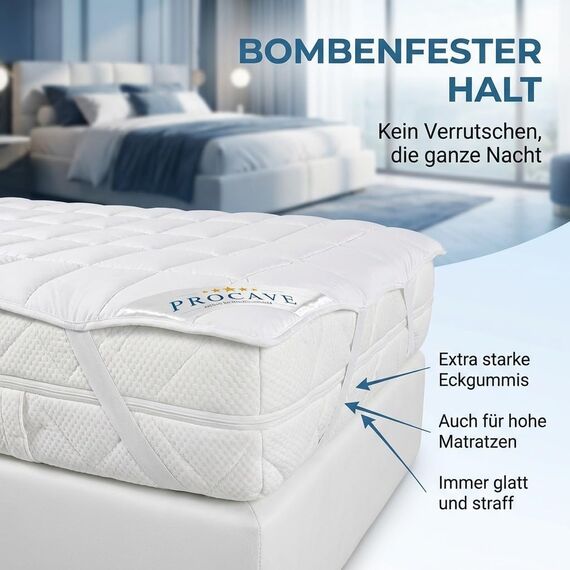 PROCAVE® Matratzenschoner 80x200 cm Topper | Matratzenauflage mit 4 Eckgummis | Atmungsaktive Matratzentopper & Matratzenauflage | Anti Milben Matratzenbezug | Mattress Topper Made in Germany