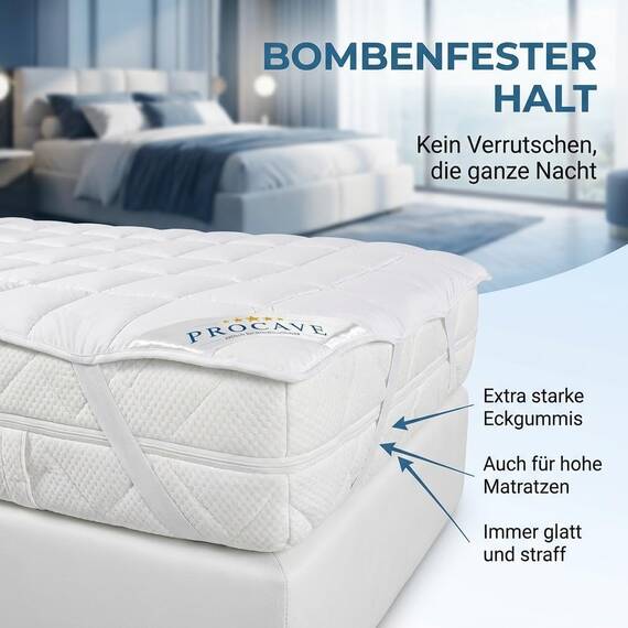 PROCAVE® Matratzenschoner 60x190 cm Topper | Matratzenauflage mit 4 Eckgummis | Atmungsaktive Matratzentopper & Matratzenauflage | Anti Milben Matratzenbezug | Mattress Topper Made in Germany