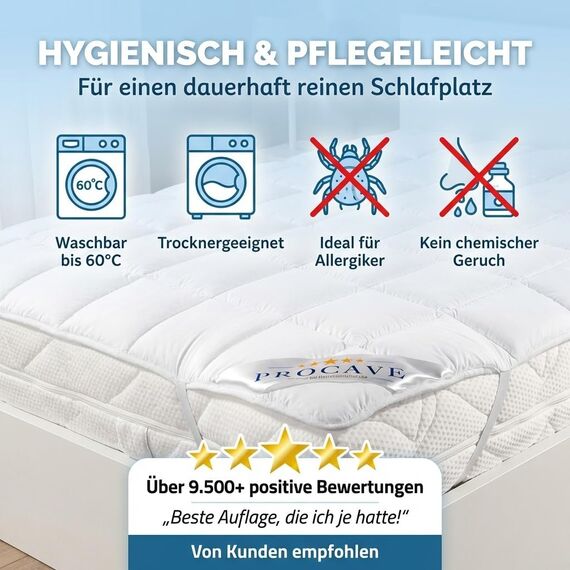 PROCAVE® Matratzenschoner 70x160 cm | Matratzenauflage mit 4 Eckgummis | Atmungsaktiver Kinder Matratzentopper, Matratzenauflage | Anti Milben Bezug | Mattress Protector, Topper Made in Germany