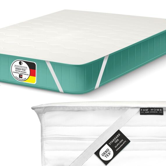 FAM'HOME Premium Matratzenschoner 90 x 190 cm mit hypoallergenem Soft Microfiber Bezug, atmungsaktive Matratzenauflage 90x190 cm mit 4 elastischen Eckgurten, weißer hygienischer Matratzen Topper