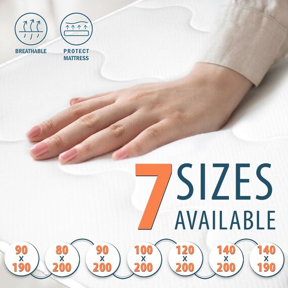 FAM'HOME Premium Matratzenschoner 80 x 200 cm mit hypoallergenem Soft Microfiber Bezug, atmungsaktive Matratzenauflage 80x200 cm mit 4 elastischen Eckgurten, weißer hygienischer Matress Topper 80x200