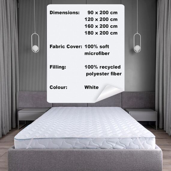 FAM Home Matratzenschoner 90 x 200 cm Waschbarer - Made IN Green Zertifizierte Gesteppte Matratzenauflage - Weißer Hygienischer Matratzenbezug - Bezug aus Weich Hypoallergenen Mikrofasern