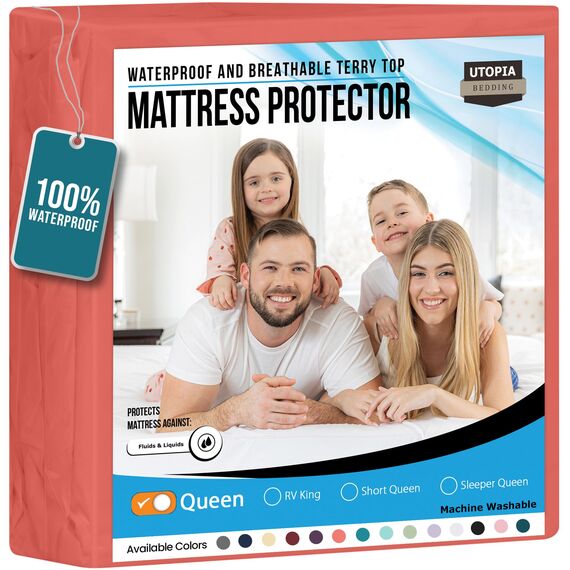 Utopia Bedding Wasserdichter Matratzenschoner, Queen-Size-Größe, Premium-Frottee-Matratzenbezug, 200 g/m², atmungsaktiv, Spannbetttuch mit dehnbaren Taschen (Koralle)