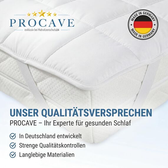 PROCAVE® Matratzenschoner 80x200 cm Topper | Matratzenauflage mit 4 Eckgummis | Atmungsaktive Matratzentopper & Matratzenauflage | Anti Milben Matratzenbezug | Mattress Topper Made in Germany
