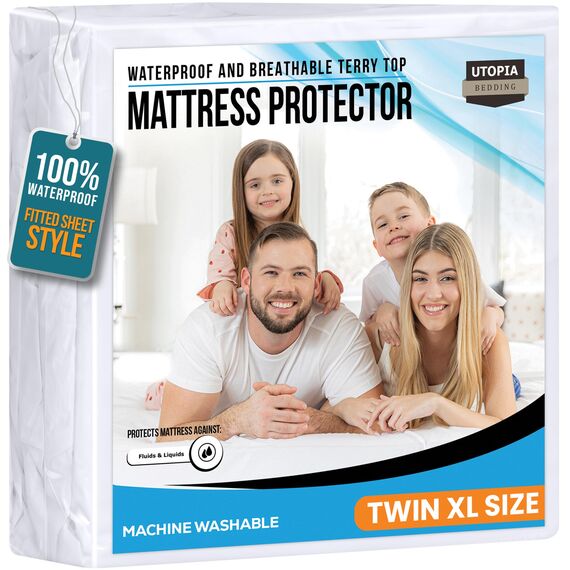 Utopia Bedding Matratzenschoner 99 x 203 x 38 cm Wasserdicht, Oeko-TEX Zertifiziert Matratzenauflage Atmungsaktive, Matratzenschutz, Rundum Elastisch Weiß