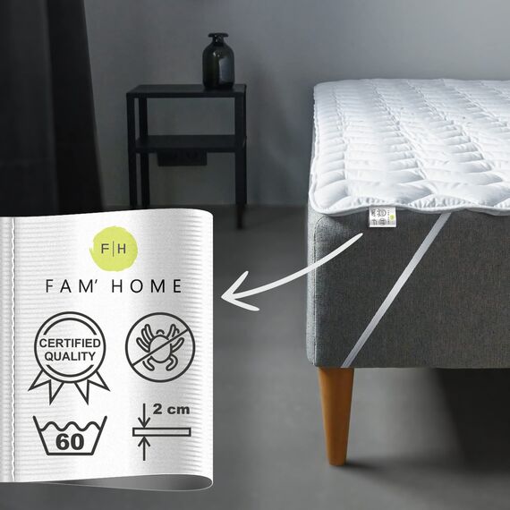 FAM Home Matratzenschoner 90 x 200 cm Waschbarer - Made IN Green Zertifizierte Gesteppte Matratzenauflage - Weißer Hygienischer Matratzenbezug - Bezug aus Weich Hypoallergenen Mikrofasern