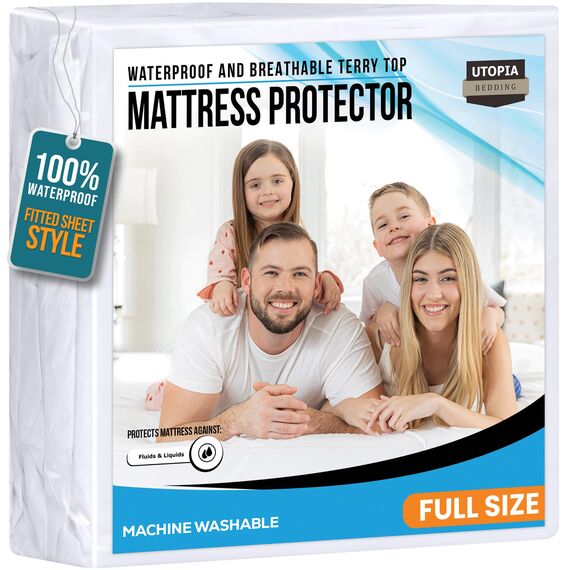 Utopia Bedding Matratzenschoner 137 x 191 x 38 cm Wasserdicht, Oeko-TEX Zertifiziert Matratzenauflage Atmungsaktive, Matratzenschutz, Rundum Elastisch Weiß