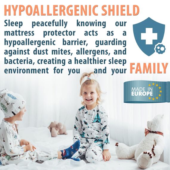 FAM'HOME Premium Matratzenschoner 140 x 190 cm mit hypoallergenem Soft Microfiber Bezug, atmungsaktive Matratzenauflage mit 4 elastischen Eckgurten, weißer hygienischer Matress Topper 140x190