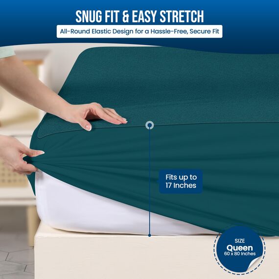Utopia Bedding Wasserdichter Matratzenschoner, Queen-Size-Größe, Premium-Frottee-Matratzenbezug, 200 g/m², atmungsaktiv, Spannbetttuch mit dehnbaren Taschen (Blaugrün)