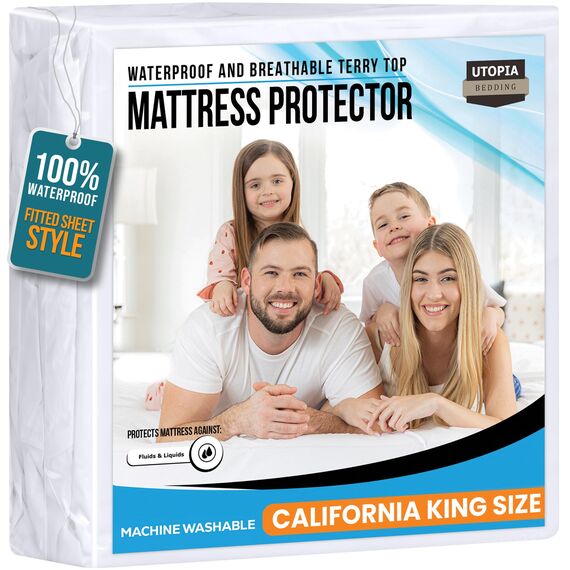Utopia Bedding Matratzenschoner 182 x 213 x 43 cm Wasserdicht, Oeko-TEX Zertifiziert Matratzenauflage Atmungsaktive, Matratzenschutz, Rundum Elastisch Weiß