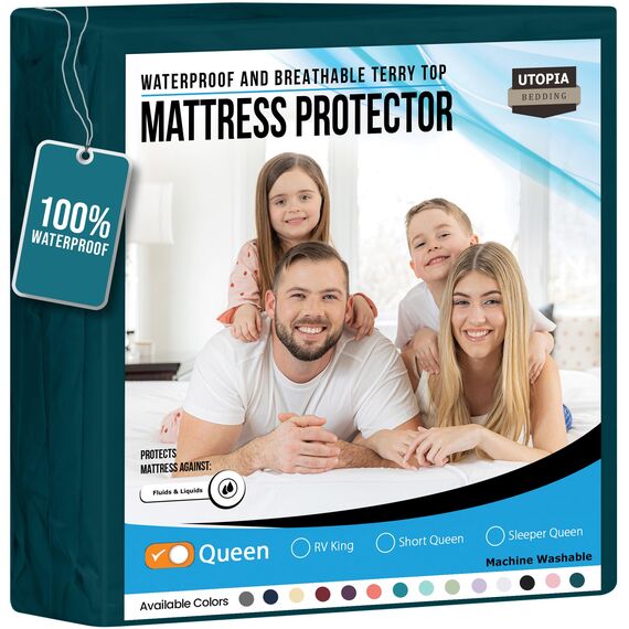Utopia Bedding Wasserdichter Matratzenschoner, Queen-Size-Größe, Premium-Frottee-Matratzenbezug, 200 g/m², atmungsaktiv, Spannbetttuch mit dehnbaren Taschen (Blaugrün)