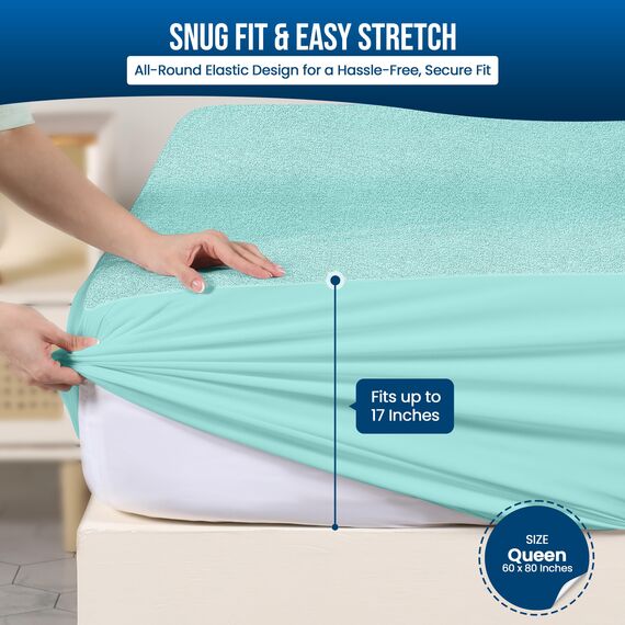 Utopia Bedding wasserdichter Matratzenschoner für Queensize-Bett, Matratzenbezug aus hochwertigem Frottee, 200 g/m², atmungsaktiv, Spannbetttuch mit dehnbaren Ecken, Spa-Blau