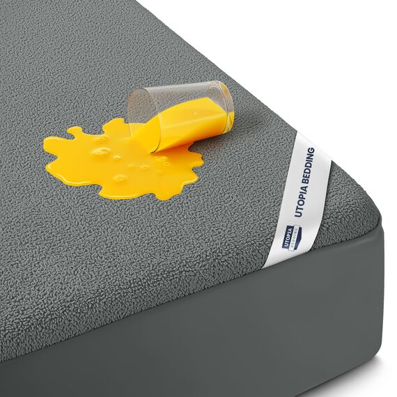 Utopia Bedding wasserdichter Matratzenschoner für Doppelbett, Matratzenbezug aus hochwertigem Frottee, 200 g/m², atmungsaktiv, Spannbetttuch mit dehnbaren Ecken, Grau