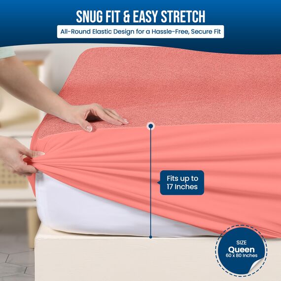 Utopia Bedding Wasserdichter Matratzenschoner, Queen-Size-Größe, Premium-Frottee-Matratzenbezug, 200 g/m², atmungsaktiv, Spannbetttuch mit dehnbaren Taschen (Koralle)