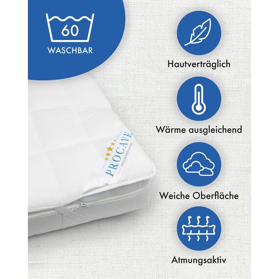 PROCAVE® Matratzenschoner 100x190 cm Topper | Matratzenauflage mit 4 Eckgummis | Atmungsaktive Matratzentopper & Matratzenauflage | Anti Milben Matratzenbezug | Mattress Topper Made in Germany