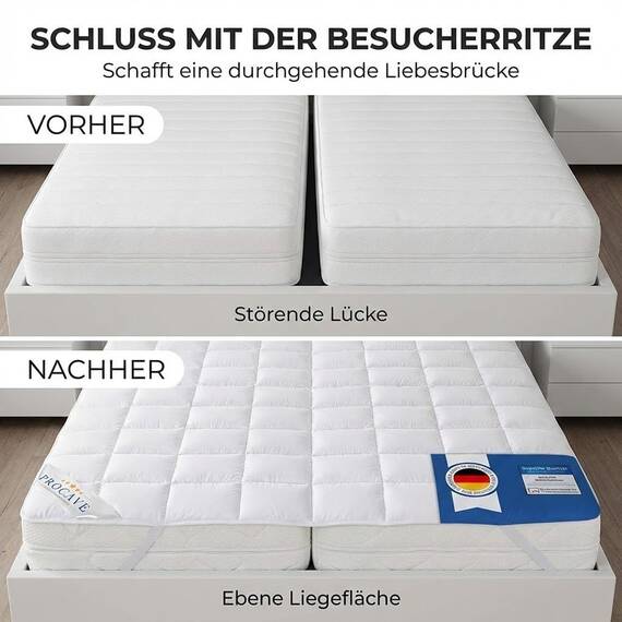 PROCAVE® Matratzenschoner 110x210 cm Topper | Matratzenauflage mit 4 Eckgummis | Atmungsaktive Matratzentopper & Matratzenauflage | Anti Milben Matratzenbezug | Mattress Topper Made in Germany
