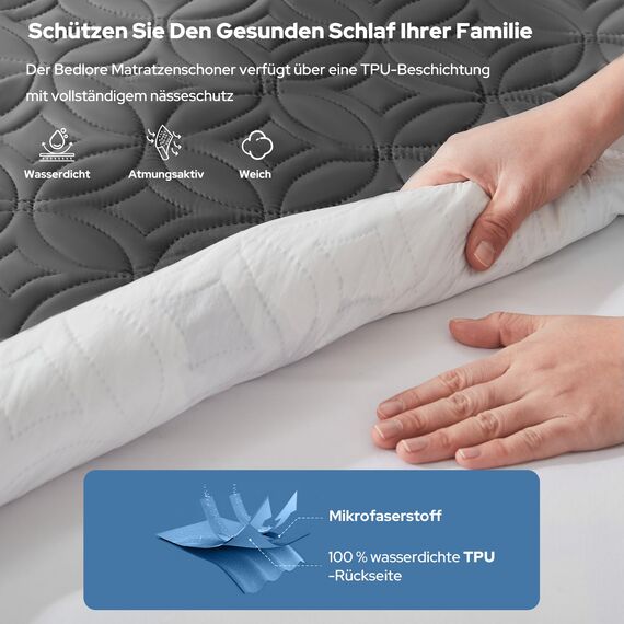 BEDLORE Matratzenschoner 160 x 200, wasserdichte Matratzenauflage mit 40 cm tiefem Taschenformat, weicher atmungsaktiver Matratzenbezug, waschbar für Zuhause, Schlafzimmer (Grau)