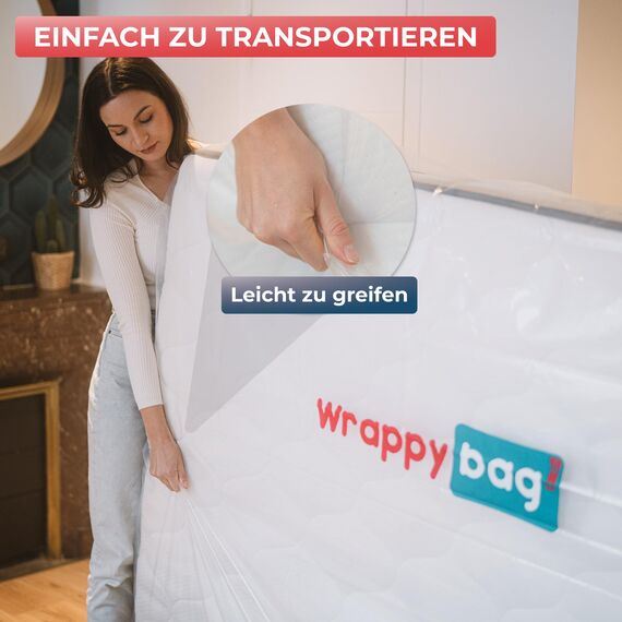 WRAPPYBAG – Schutzhülle aus Kunststoff für Matratzen – 5 Größen erhältlich – wasserdichte und reißfeste Aufbewahrungstasche – Für Umzug, Lagerung & Transport (200 x 200)
