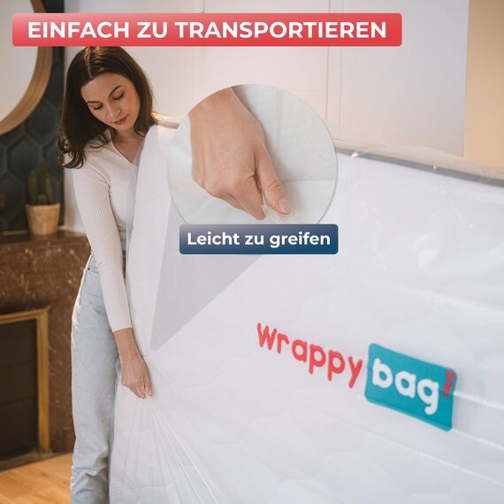 WRAPPYBAG – Schutzhülle aus Kunststoff für Matratzen – 5 Größen erhältlich – wasserdichte und reißfeste Aufbewahrungstasche – Für Umzug, Lagerung & Transport - 70x140