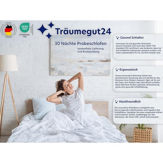Träumegut24 - ergonomische 7-Zonen Matratze 160x200 cm | Größe + Höhe wählbar | Härtegrad H2&H3 | Kaltschaummatratze | Hautfreundlicher Bezug | Oeko-TEX® | (160 x 200 cm, 11 cm)