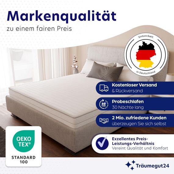 Träumegut24 - ergonomische 7-Zonen Matratze 160x200 cm | Größe + Höhe wählbar | Härtegrad H2&H3 | Kaltschaummatratze | Hautfreundlicher Bezug | Oeko-TEX® | (160 x 200 cm, 19 cm)