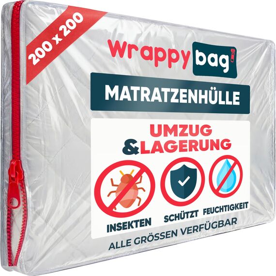 WRAPPYBAG – Schutzhülle aus Kunststoff für Matratzen – 5 Größen erhältlich – wasserdichte und reißfeste Aufbewahrungstasche – Für Umzug, Lagerung & Transport (200 x 200)