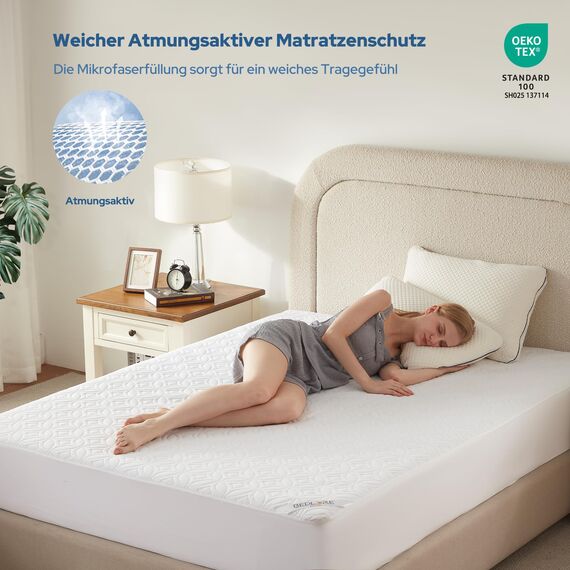 BEDLORE Matratzenschoner 135 x 190 cm, wasserdichte Matratzenauflage, geräuschloser Matratzenbezug mit tiefer Tasche – weich, atmungsaktiv und komfortabel (Weiß)