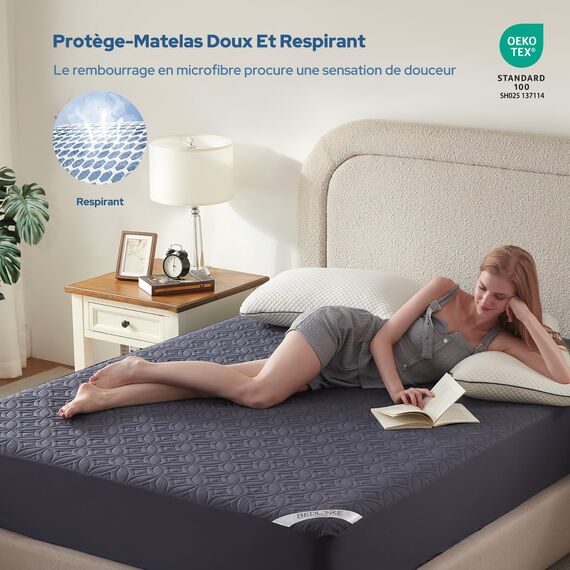 BEDLORE Matratzenschoner 90 x 190 cm, wasserdichte Matratzenauflage, geräuschloser Matratzenbezug mit tiefer Tasche – weich, atmungsaktiv und komfortabel (Blau)