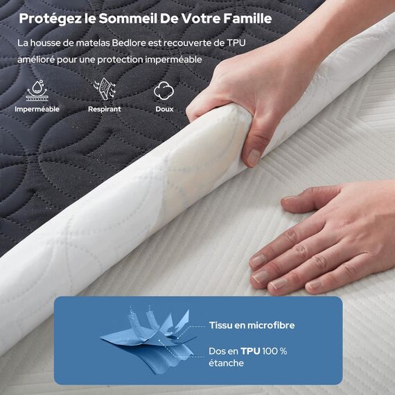 BEDLORE Matratzenschoner 90 x 200 cm, wasserdichte Matratzenauflage, geräuschloser Matratzenbezug mit tiefer Tasche – weich, atmungsaktiv und komfortabel (Blau)