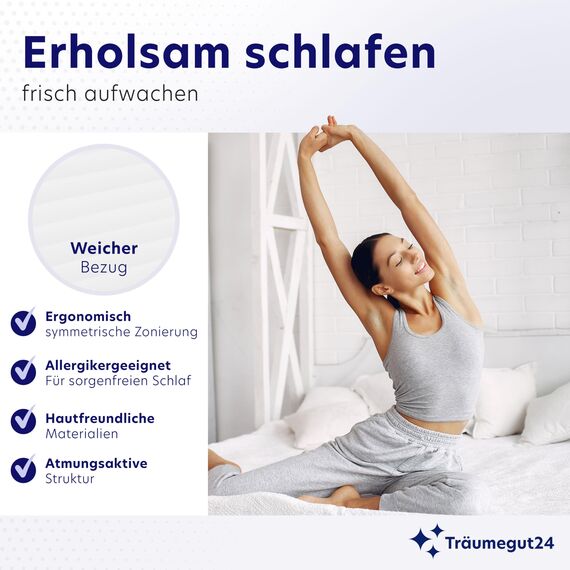 Träumegut24 - ergonomische 7-Zonen Matratze 80x200 cm | Größe + Höhe wählbar | Härtegrad H2&H3 | Kaltschaummatratze | Hautfreundlicher Bezug | Oeko-TEX® | (80 x 200 cm, 17 cm)