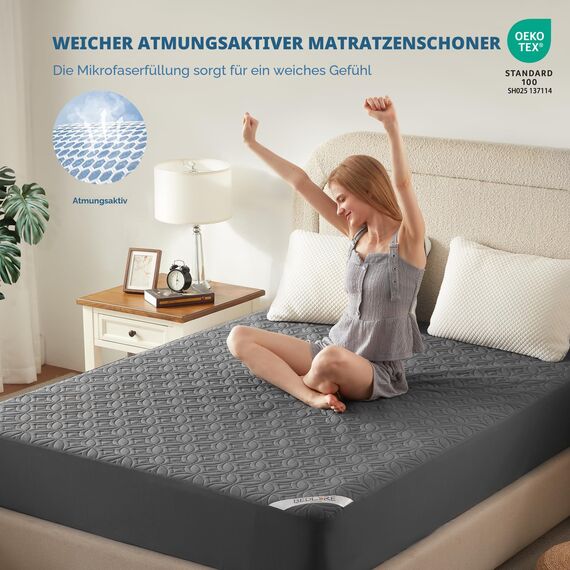 BEDLORE Matratzenschoner 140 x 200, wasserdichte Matratzenauflage mit 30 cm tiefem Taschenformat, weicher atmungsaktiver Matratzenbezug, waschbar für Zuhause, Schlafzimmer (Grau)