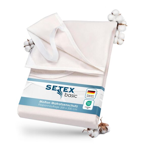 SETEX Molton Matratzenschutz, 200 x 200 cm, Eckgummis, 100% Baumwolle, Basic, Naturfarben 1607200200001001