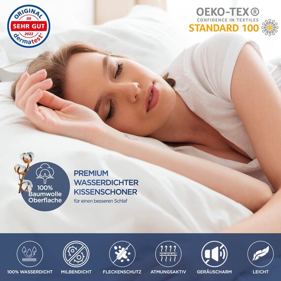 LIVESSA wasserdichter Kissenbezug 40x60 cm (2er Pack) kombinierbar mit Matratzen-Schutzhülen - Kissenschoner mit Reißverschluss, Pillow Protector, %100 Baumwolle Oberfläche
