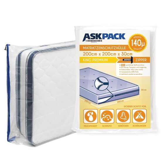 ASK Pack Matratzenschutzhüllen mit Anker-Reißverschluss - Größen von XS bis XXL, Wasserdicht, Reißfest, Ultra Starkes Material 140 mikron - Ideal für Umzug, Lagerung und Transport - 200x200 cm