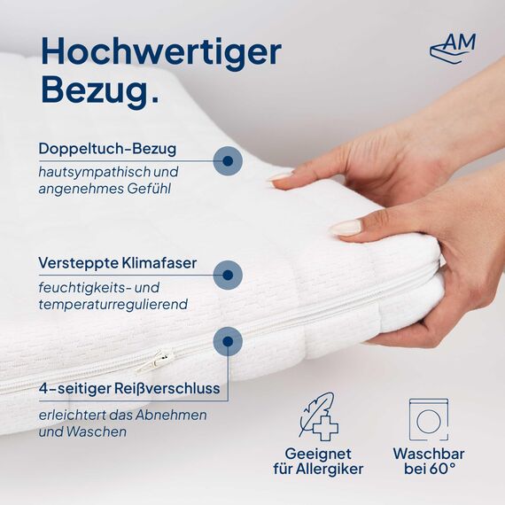 AM Qualitätsmatratzen Premium Topper 90x220cm weich - Made in Germany - Oeko TEX zertifizierter Matratzen Topper H1 - Anpassungsfähige & Weiche Matratzenauflage 90x220 mit waschbarem Bezug