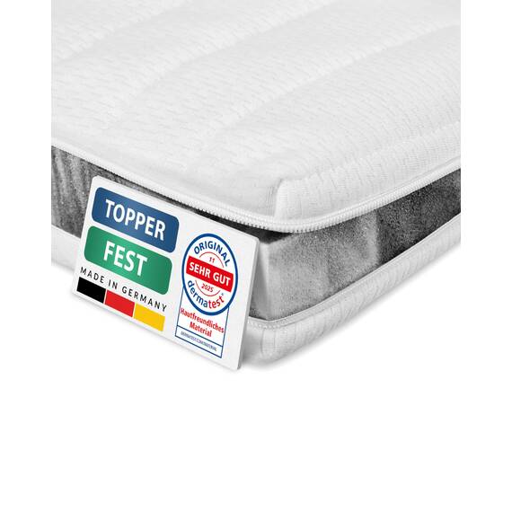 AM Qualitätsmatratzen Topper 90x210cm hart - Made in Germany - Oeko TEX zertifizierter Matratzen Topper 90x210 H4 / H3 für Boxspringbett - Feste Matratzenauflage 90x210 mit waschbarem Bezug