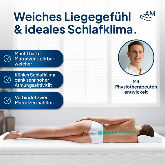 AM Qualitätsmatratzen Premium Topper 90x220cm weich - Made in Germany - Oeko TEX zertifizierter Matratzen Topper H1 - Anpassungsfähige & Weiche Matratzenauflage 90x220 mit waschbarem Bezug