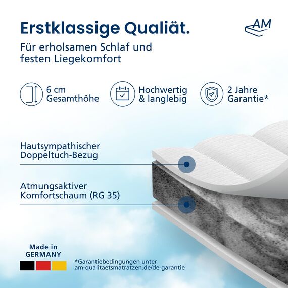 AM Qualitätsmatratzen Topper 100x190cm hart - Made in Germany - Oeko TEX zertifizierter Matratzen Topper 100x190 H4 / H3 für Boxspringbett - Feste Matratzenauflage 100x190 mit waschbarem Bezug
