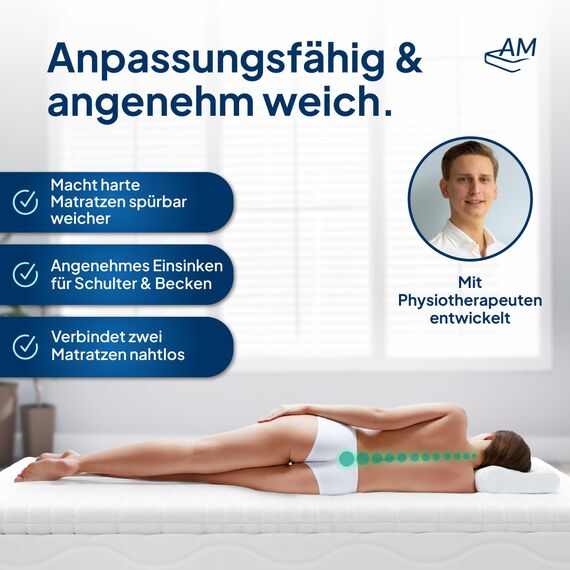 AM Qualitätsmatratzen Topper 180x210cm weich - Made in Germany - Oeko TEX zertifizierter Matratzen Topper 180x210 H2 - Anpassungsfähige & Weiche Matratzenauflage 180x210 mit waschbarem Bezug