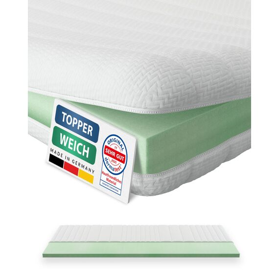 AM Qualitätsmatratzen Topper 160x210cm weich - Made in Germany - Oeko TEX zertifizierter Matratzen Topper 160x210 H2 - Anpassungsfähige & Weiche Matratzenauflage 160x210 mit waschbarem Bezug