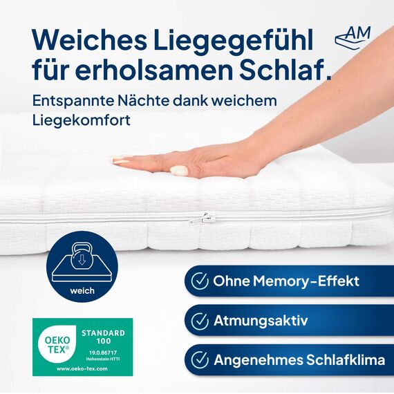 AM Qualitätsmatratzen Topper 180x190cm weich - Made in Germany - Oeko TEX zertifizierter Matratzen Topper 180x190 H2 - Anpassungsfähige & Weiche Matratzenauflage 180x190 mit waschbarem Bezug