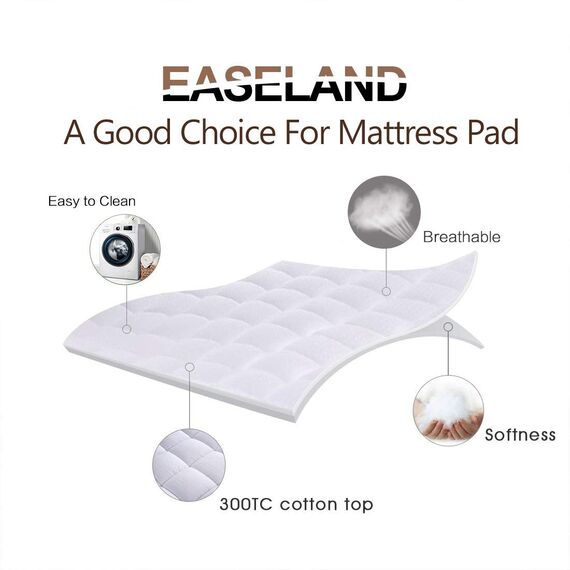 EASELAND Matratzenauflage für Wohnmobil, Kingsize-Bett, gesteppt, Matratzenschoner, Baumwolle, Oberseite 20,3–53,3 cm Tiefe Tasche, kühlende Matratzenauflage (183 x 203 cm, Weiß)