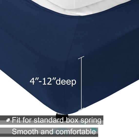 Boxspring-Bezug, King-Size-Bett, Jersey-Strick und dehnbar, 4 Seiten, für Hotel und Zuhause, King-Size-Bett, Marineblau