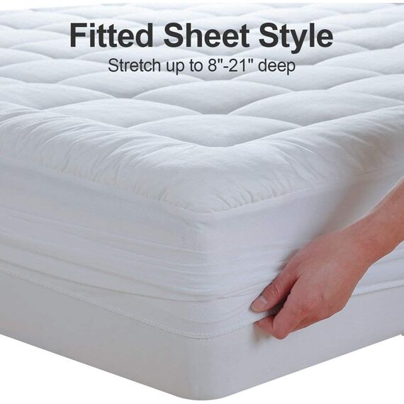 EASELAND Matratzenauflage für Doppelbett, XL, gesteppt, extra lang, Baumwolle, 20,3–53,3 cm Tiefe Matratzenauflage (99 x 203,3 cm, Weiß)
