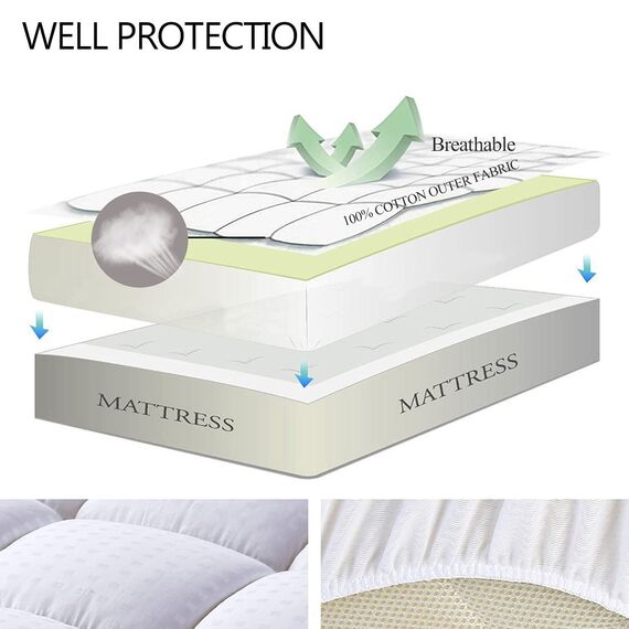 EASELAND Matratzenauflage für Wohnmobil, Kingsize-Bett, gesteppt, Matratzenschoner, Baumwolle, Oberseite 20,3–53,3 cm Tiefe Tasche, kühlende Matratzenauflage (183 x 203 cm, Weiß)