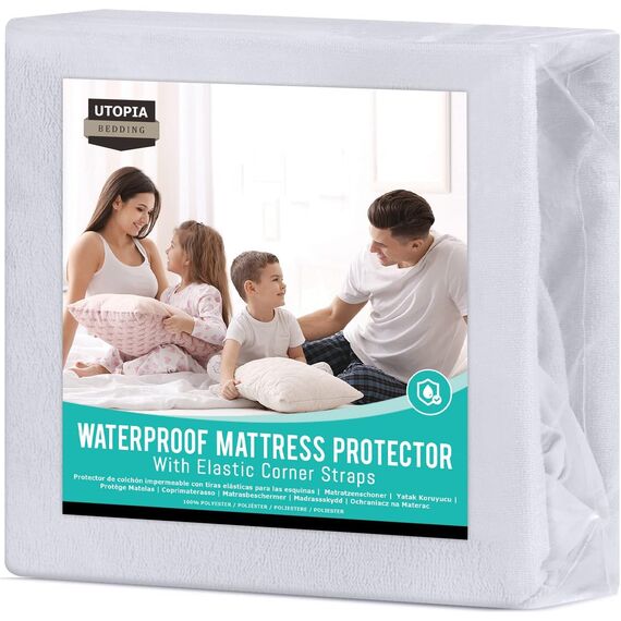 Utopia Bedding Matratzenschoner 140 x 200 cm (2er Pack) Wasserdicht, Mit Elastisch Eckbändern, Oeko-TEX Zertifiziert Matratzenauflage Atmungsaktive, Matratzenschutz Weiß