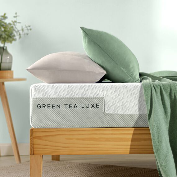 Zinus Shalini 35 cm Gepolsterter Rahmenbettgestell Lattenrost Montage Dunkelgrau Green Tea Luxe Memory Schaum Matratze Anpassungsfähige 7 Zonen Matratze.