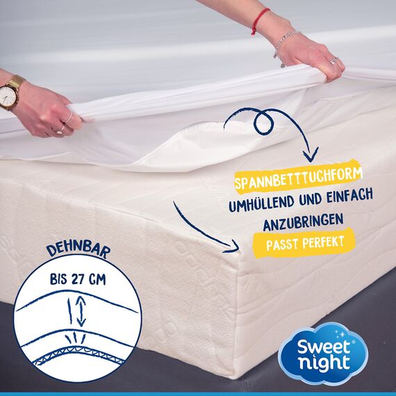 SWEET NIGHT - Matratzenschoner 135x200 cm | Wasserdichte und Anti-Staubmilben-Matratzenauflage | 100 % Baumwollvlies | Leise und atmungsaktiv