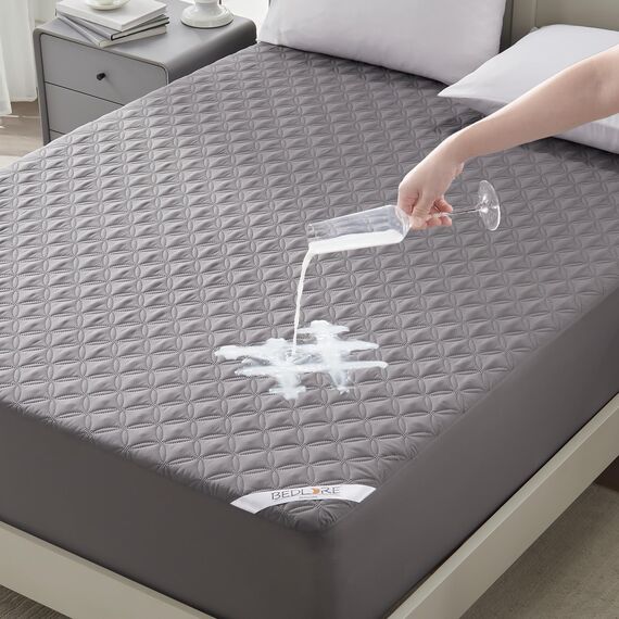 BEDLORE Matratzenschoner 160 x 200 cm, wasserdichte Matratzenauflage, geräuschloser Matratzenbezug mit tiefer Tasche – weich, atmungsaktiv und komfortabel (Grau)