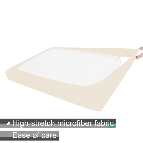 Boxspring-Bezug für Doppelbett, Jersey-Strick und dehnbar, 4 Seiten, Bettrock für Hotel und Zuhause, Twin/Twin XL, Beige